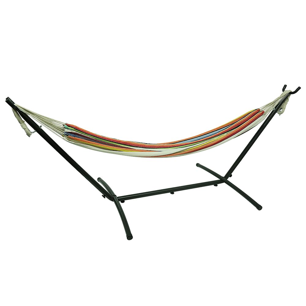 Amaca da Campeggio con Supporto Amaca da Giardino per Esterni in Tessuto Singolo con Telaio in Metallo con Borsa Portatile e Accessori, Capacità di Carico 200 Kg, per Viaggi, Patio, 257 * 107 * 96 cm