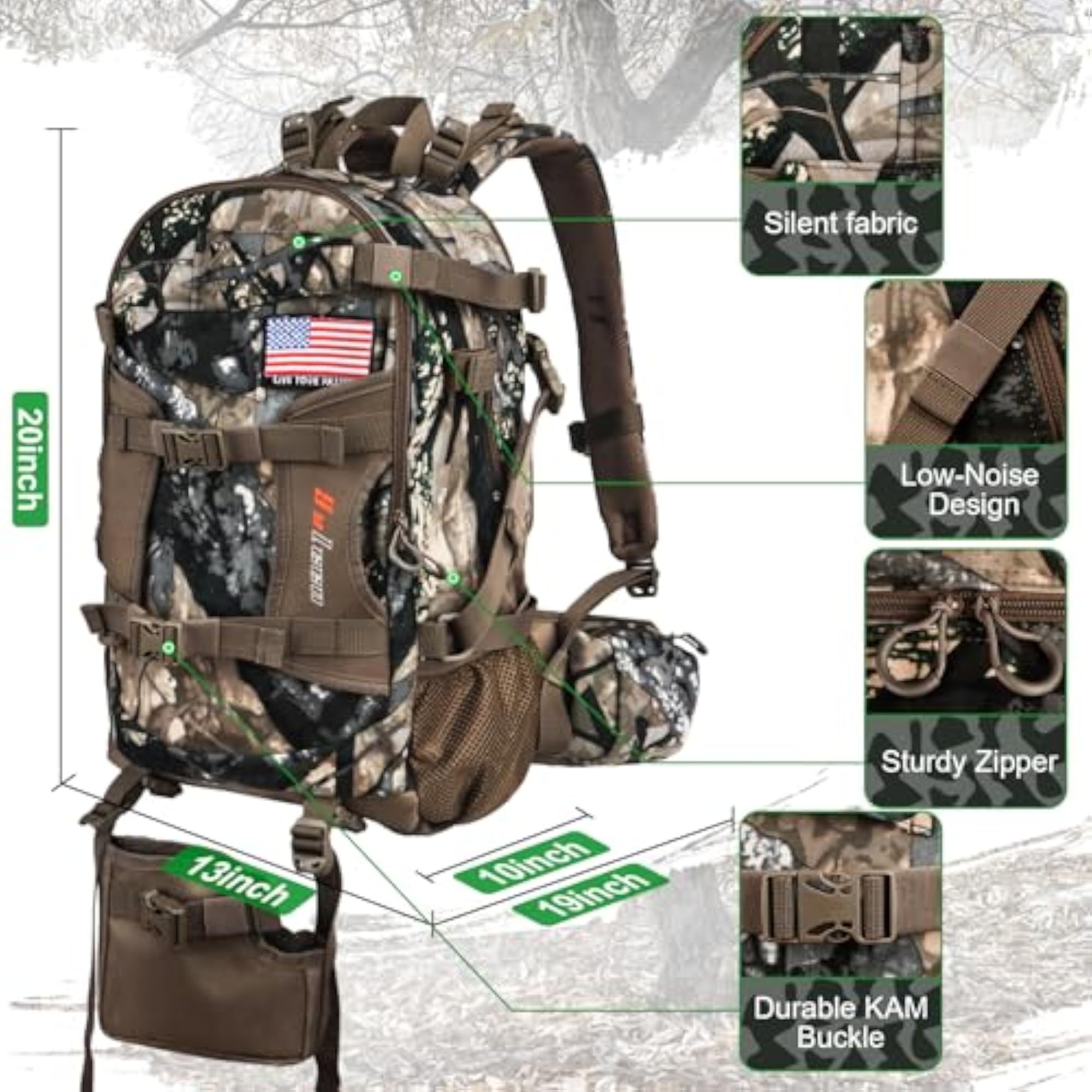 Waterproof Camo Hunting Backpack, Durable Design
