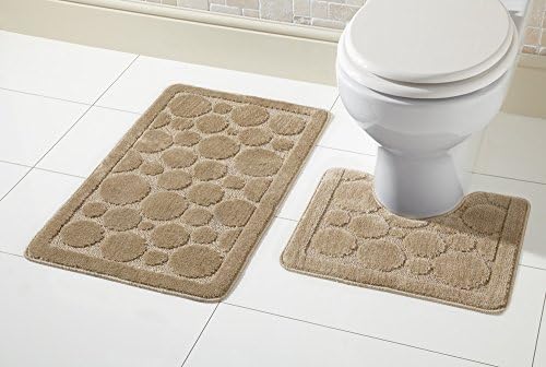 Voice7 Luxury 2 Piece Cali Circles Bath and Pedestal Mat Set - Non Slip Rubber Backing & Comfortable - Choose from 15 Stunning Colors (Silver, UK Size)
