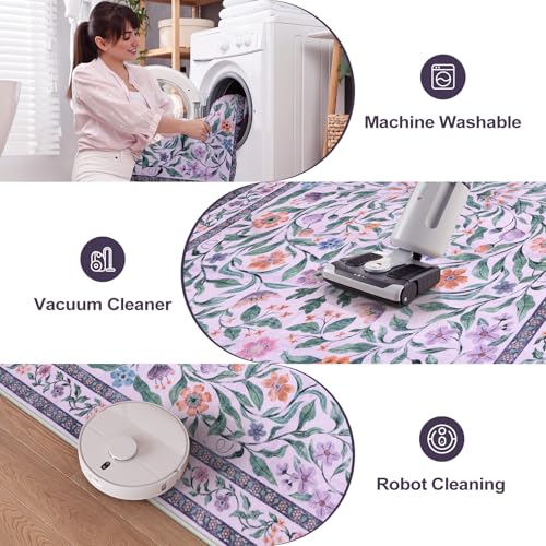 Tapete decorativo floral violeta 5x7 pies miniatura 5