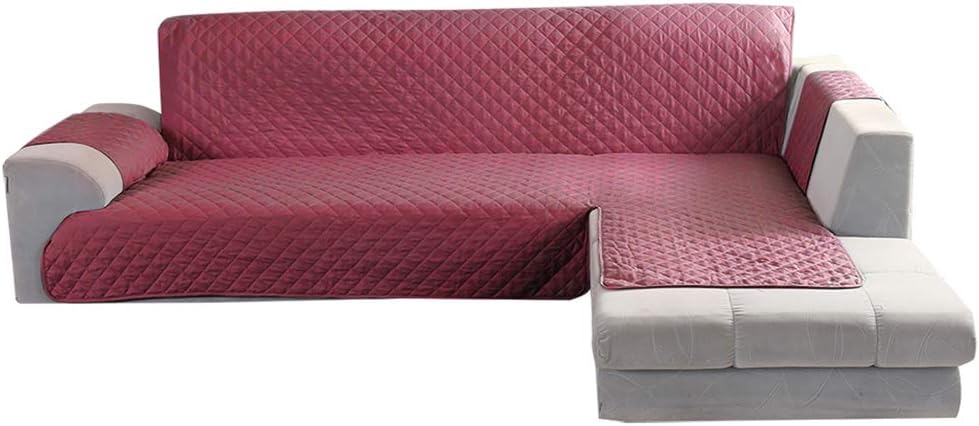 Littleduck Sofa Slipcover 3 Seater Corner Sofa Cover L Shape Non-slip Soft Sectional Couch Covers Furniture Protector Red Wine for Pets Dogs Left Arm Quilted Sofas 200cm