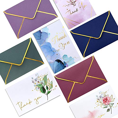 Cartes de remerciement avec enveloppes dorées - Lot de 36 élégants formats 10x15 cm