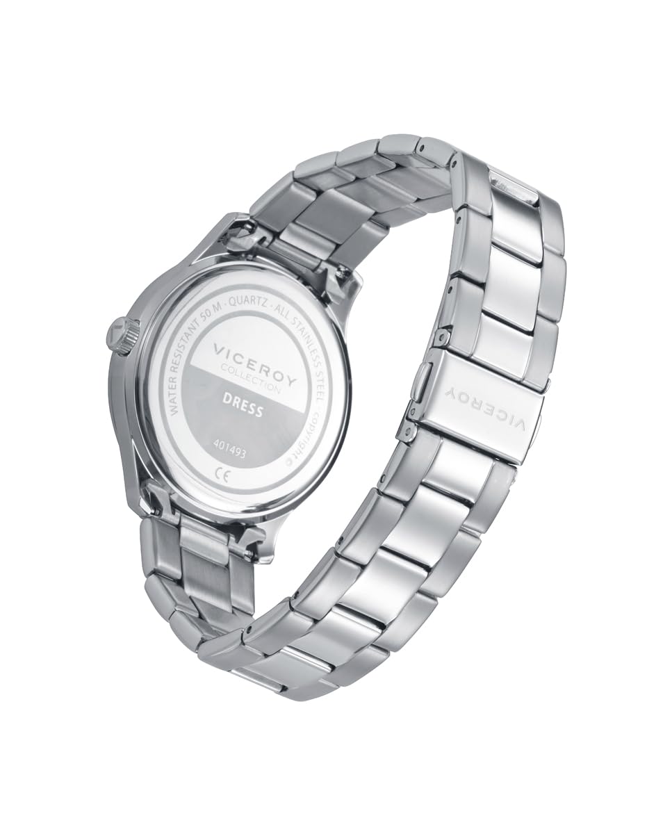 Viceroy Reloj Hombre Elegante para Vestir de Acero Inoxidable - 41 mm - Movimiento de Cuarzo - Bisel Dorado - 401493