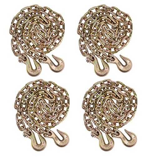 Mytee Products 4 Pack 3/8 Inch x 6 FT Grade 70 Binder Chain with Clevis Grab Hooks - G70 Transport Tow Chain - 6,600 Lbs Working Load Limit