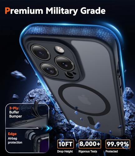 Image of FNTCASE for iPhone 13 Pro-Max Case: Matte Magnetic Phone Cases Compatible with Magsafe Slim Anti Yellowing Military Grade Drop Protection Rugged Protective Translucent Cell Cover (C-Black)