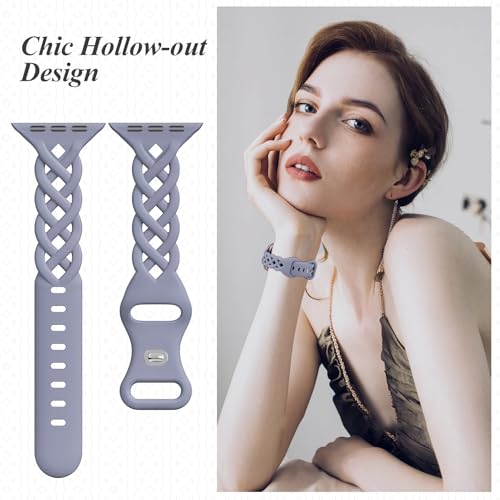 Image of Slim Silicone Bands Compatible with Apple Watch Band 40mm 38mm 41mm 44mm 45mm 46mm 49mm 42mm Women Floral Breathable Braided Lace Thin Sport Strap Replacement Wristbands iWatch SE Series 11 10 9 8 7 6 5 4 3 ultra 2