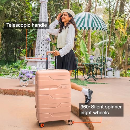 Image of Nasher Miles Paris Hard-Sided Polypropylene Check-in Luggage 28 inch | 75cm | 8 Wheels Large Trolley Bag for Travel | Suitcase (Peach)