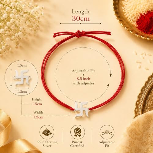 Image of Silver Chest 925 Pure Silver Rakhi for Brother | Rakhi Set with Roli & Card | Includes roli tilak, greeting card & authenticity certificate in a gift box. Also worn for Puja, Diwali, Bhai Dooj