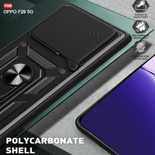 Image of AESTMO Tough Armor Oppo F29 5G Bumper Back Case Cover | Ring Holder & Sliding Camera Shield Cover | 360 Degree Protection Back Case Cover for Oppo F29 5G (Black)
