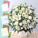 アレンジとお線香セット シルキーホワイト・リリーL 生花 お供え お悔やみ 花 お彼岸 お盆 命日 ユリ