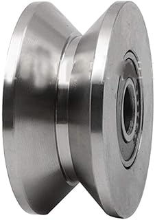 Chiloskit Heavy Duty 2 inch 304 Stainless Steel Sliding Gate Roller Wheel Bearing V Groove Guide Pulley Track Rail Rigid Caster Wheel for Lifting Swing Sliding Gate ((V Groove 2inch))