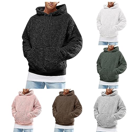 Men's Sherpa Fleece Hoodie Winter Warm Pullover Sweatshirt Cozy Fuzzy Long Sleeve Drawstring Tops with Pocket2
