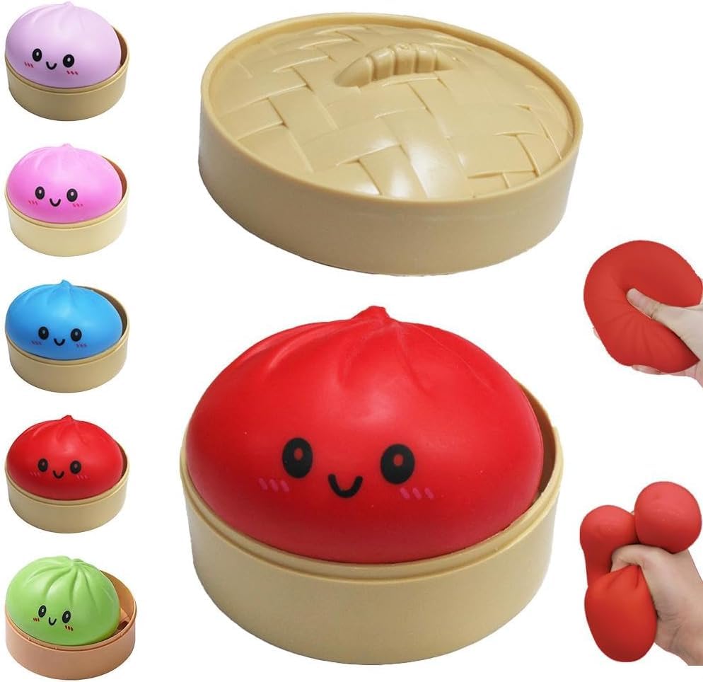 Giant Glitter Dumpling Squishy,Squishy Dumpling Toy, Stress Relief Bao Bun Squishy Squeeze Toy with Steamer,Fun Soft Squeeze Glitter Dumplings Stress Ball Sensory Fidget Toys, for Kids & Adults (L)