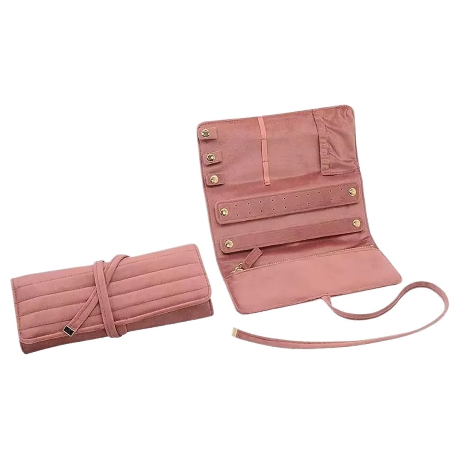 RUWLFE 1Pcs Travel Jewelry Bag With Buckle Foldable Jewelr𝐲 Roll Portable Rings Necklaces Earrings Organizer for Rings, Necklaces, Earrings(Dark Pink)