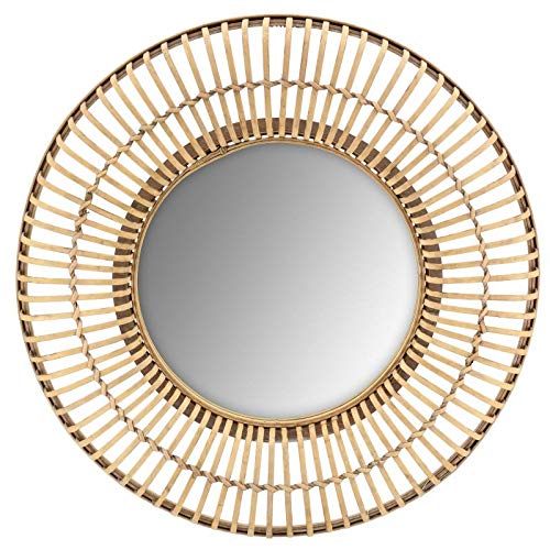 Miroir mural rond en bois Ø 70 cm grand miroir scandinave pour décoration salon