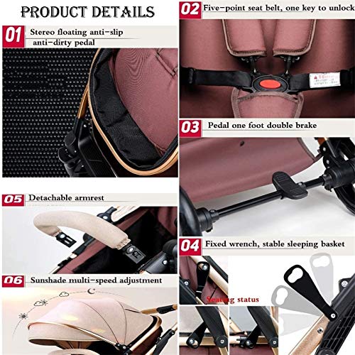 Lichtgewicht buggy,stijlvolle kinderwagen 3 in 1 draagbare kinderwagen wandelwagen opvouwbare luxe kinderwagen… - Afbeelding 7