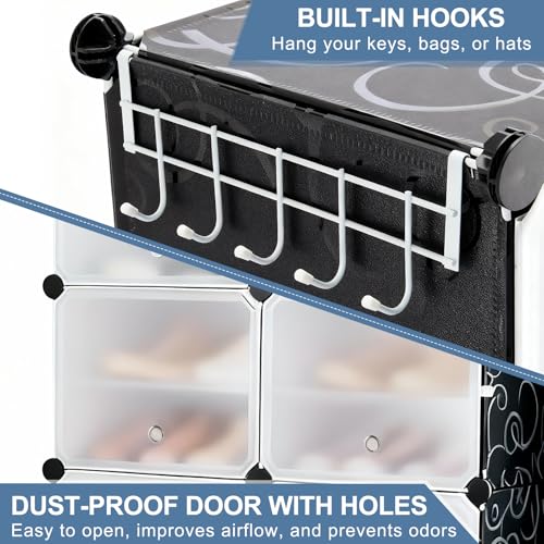 Image of DUMOS 6-Tier Shoe Storage Cabinet with Door, Stackable, 24 Pairs, Black