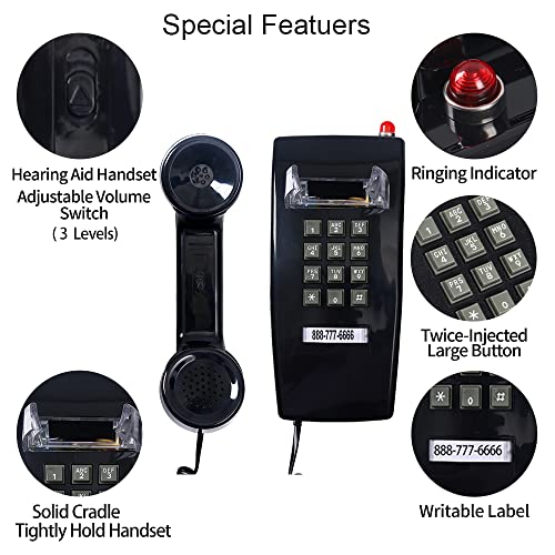 Classic Wall Phones For Landline With Mechanical Ringing, Single Line 2554 Wall Telephone With Indicator, Retro Wall Mounted Phone Waterproof, Old Wall Mount Phone For Kitchen,Home,Black #TOP3
