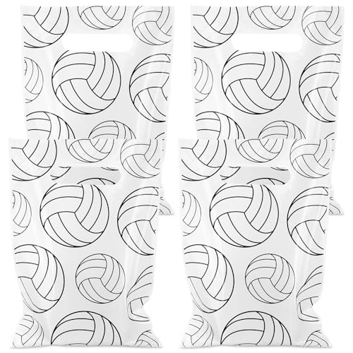 Hooqict 50PCS Volleyball Gift Bags with Handle Plastic Volleyball Goodie Bags Party Favors Snack Treat Candy Bag for Team Players Sports Themed Birthday Party Decorations Supplies