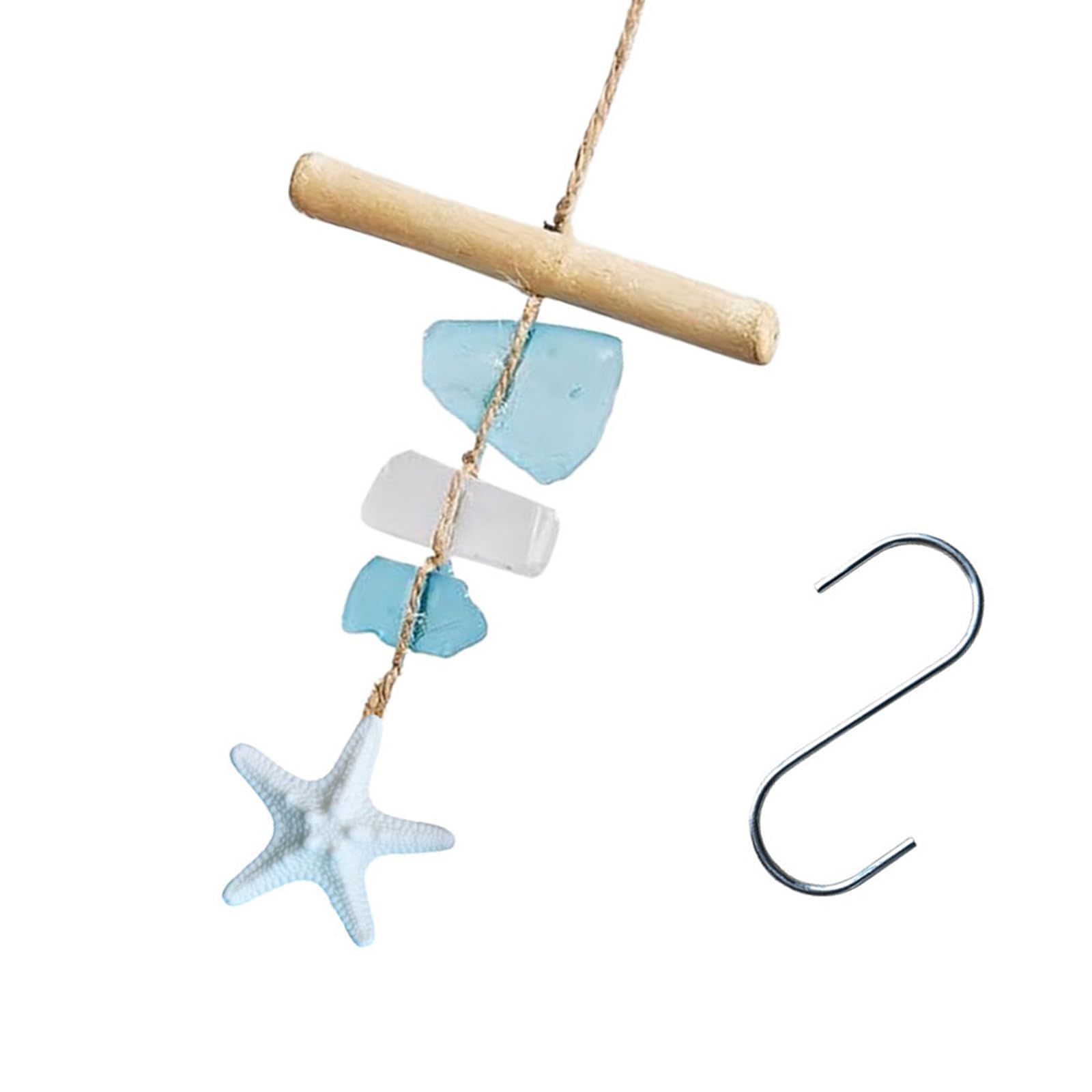 Sandblasted Sea Glass and Wood Wind Chimes Handcrafted Windchimes Suncatchers Hanging Decoration for Garden Yard Window Hanging Sea Glass Windchime