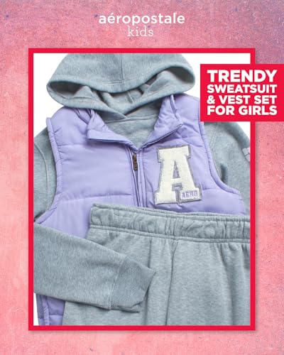 Image of AEROPOSTALE Girls Joggers Set - 3 Piece Puffer Vest, Pullover Hoodie and Cargo Jogger Sweatpants for Girls (Sizes: 4-16)