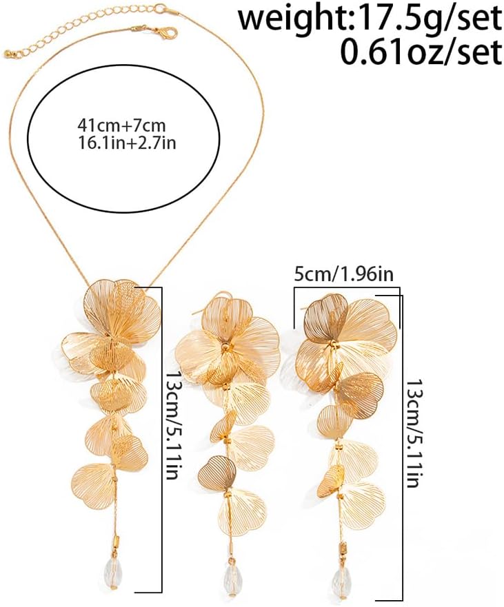 Dainty Gold Ginkgo Leaf Jewelry Sets for Women Trendy Long Tassel Y Necklaces Dangle Earrings, Boho Y2K Statement Silver Petal Earring Choker Party Gifts - Image 2