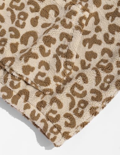 ZAFUL Mens Sweatshirt Vintage Quarter Zip Pullover with Pocket Fleece Unisex Western Aztec Faux Fur Sherpa Top Khaki Leopard Print XXL4