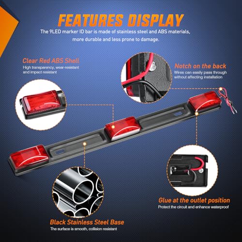 Image of Nilight LED Trailer Light Kit 6 Inch Oval Stop Turn Taillight 2 Inches Round Red Amber Side Marker Lights 9 LED ID Bar for 12V RV Camper Caravan Truck Bus Boat