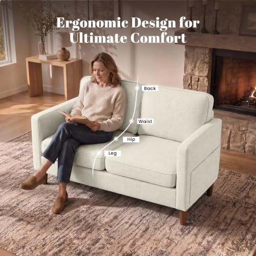 Image of 56 inch Loveseat Sofa, Mid Century Modern 2 Seater Chenille Love Seat Couch