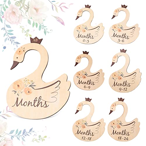 Image of Wooden Baby Closet Dividers, 7x Closet Dividers for Baby Clothes, Swan Baby Clothing Size Age Dividers from Newborn to 24 Months - Floral Baby Clothes Dividers For Closet & Nursery Closet Organizer