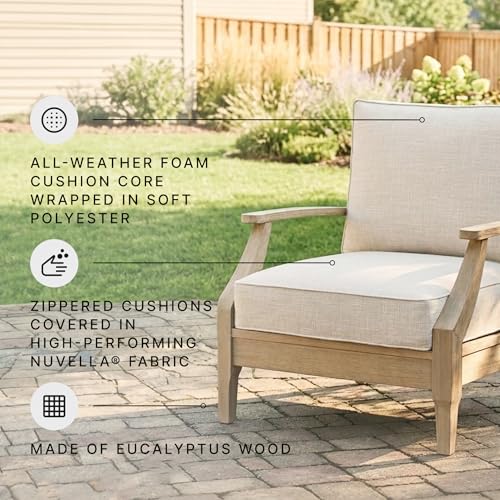 Signature Design by Ashley Clare View Outdoor Lounge Chair, All-weather Foam Cushion, Protective Finish, Eucalyptus Wood , 30" W x 35" D x 32" H, Beige