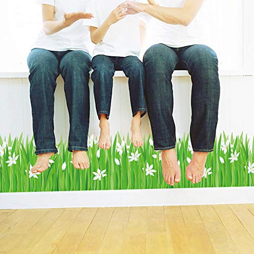 Vinilo decorativo borde de césped y flor blanca para pared miniatura 6