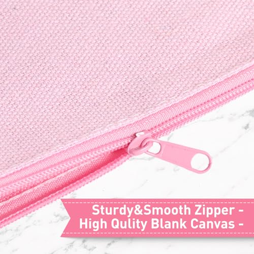 Image of Reginary 80 Pack Canvas Zipper Makeup Bags Bulk Pencil Pouches Blank DIY Craft Canvas Cosmetic Bag Pouch with Zipper for Makeup Cosmetic Toiletry Stationary Storage(All Pink)