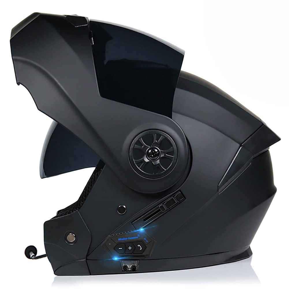 Casco plegable con Bluetooth, casco de moto integrado Bluetooth DOT/ECE aprobado para motocicleta, casco completo, antiempañamiento, doble espejo, unisex, 55 ~ 62 cm