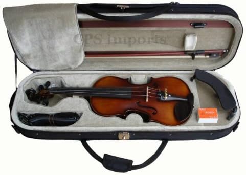 High Flamed German Style Violin Set in 4/4 Full Size- Free Brazilwood Bow, 2 Violin String Sets, Rosin, Professional Oblong Case, Adjustable Shoulder Rest & Folding Metal Music Stand