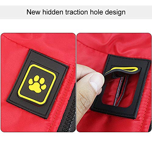 Idepet Wasserdichter Hundemantel Winter Warme Jacke, Winddichte Haustierkleidung Hundejacke Outfit für kleine mittelgroße Hunde mit Geschirrloch XL-6XL Rot