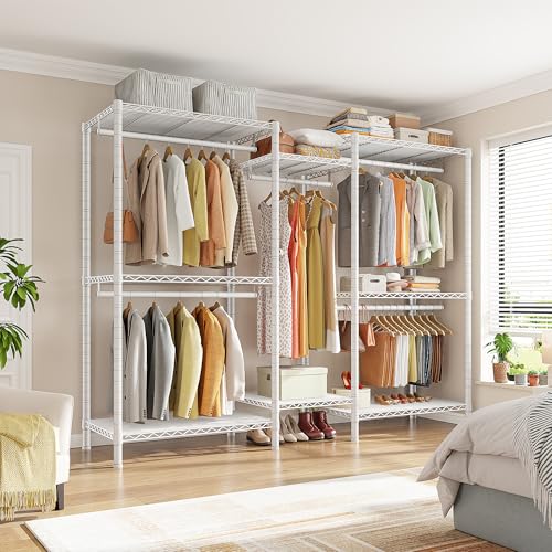 Image of Raybee Clothes Rack, Clothing Racks for Hanging Clothes, L Shaped Clothing Rack for Corner 900LBS Heavy Duty Clothes Rack Garment Rack 74.5 inch W X 18 inch D X 77 inch H, White