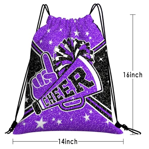 Cheerleading Drawstring Bag Set Including Drawstring Sackpack Stickers Lanyard Keychains Bracelets Hair Ties 6 Pcs(Purple)2