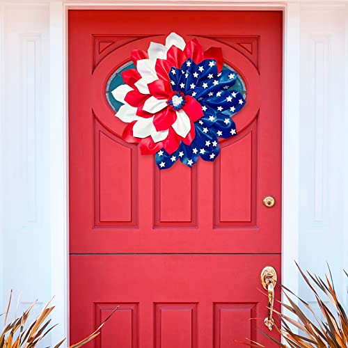 Patriotic Wreath For Front Door, 4Th Of July Independence Day Wreath With Flag Red White Blue Ribbon Decor, Memorial Veterans Day Hanging Garland Outdoor Indoor Home Decor #TOP6