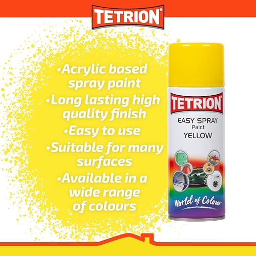 Image of Tetrion Easy Spray Paint - Yellow 400ml (Pack of 6) - All-Purpose Acrylic Spray for Wood, Metal, Plastic, Ceramic & More for Indoor & Outdoor Use, Smooth, Durable Finish, 13.5 Oz