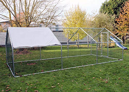Wiltec Freilaufgehege 2 x 3 x 2 m mit Sonnendach und verzinkten Gitterstäben, Außengehege als Voliere Hühnerstall oder Hasenstall, Kleintiergehege mit Riegel