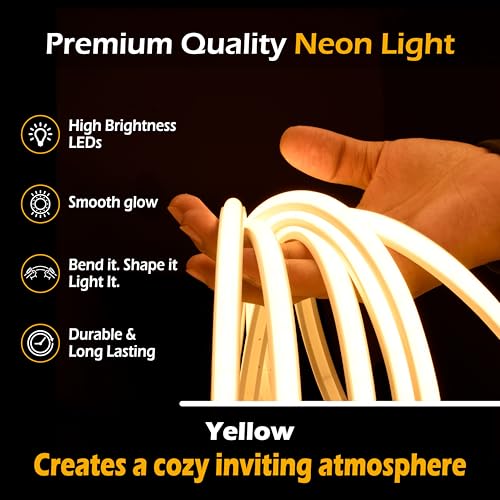 Image of Forus 10 Meter LED Neon Strip Light, 10mm Waterproof Flexible Yellow COB Neon Rope Light, Cuttable LED Strip for Indoor Outdoor Wall Decor, Home, Shop, Party & Festival Lighting 1-Yr Warranty