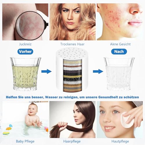 Raheem 2 Stück 36 Stufen Duschfilter Universal Ersatzpatronem Shower Filter for Hard Water Entfernt Chlor, Schwermetalle, Kalk, Gerüche für Haut und Haar gesund Hohe Leistung Dusche Filterpatrone