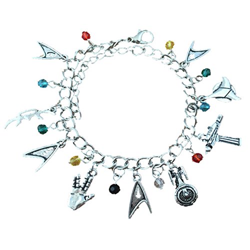 J&C Family Owned Star Trek 9 Logo Charms Lobster Clasp Bracelet w/Gift Box