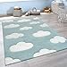 Produktbild Paco Home Kinderzimmer Kinderteppich Blau Weiß Pastellfarben Wolken Muster Kurzflor Weich, Grösse:80x150 cm