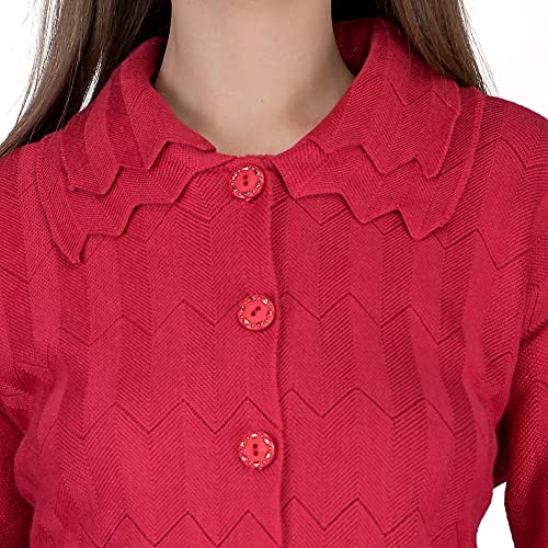 Image of LADY WILLINGTON Women Woolen Double Collar Daffodil Fabric Cardigan Winter Wear Pure Wool Cardigan for Women Free Size Long Cotty Warm Cardigans with Side Pockets