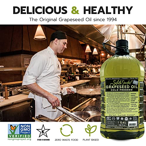 Image of Salute Sante! Cold Pressed Grapeseed Oil - 1 Gallon, 4 Pack - Healthy Non-GMO Cooking Oil for High Heat, Frying, Baking & Dressings - Vegan, Kosher, Heart-Healthy Bulk Oil for Kitchens & Restaurants