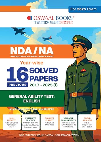 Image of Oswaal NDA-NA (NATIONAL DEFENCE ACADEMY /NAVAL ACADEMY) 16 Previous Solved Papers| Year-wise 2017-2025 (I) | General Ability Test: English | For 2025 Exam