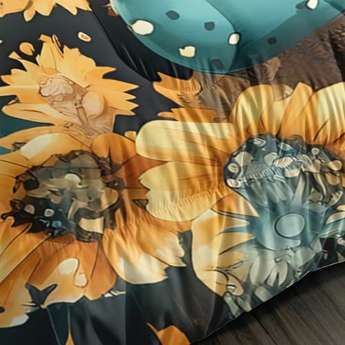 Image of AILONEN Sunflower Full Bedding Set,Yellow Sunflower Green Cactus Western Comforter with 2 Piowcases,3-Piece Watercolor Bed Set for Room Decor