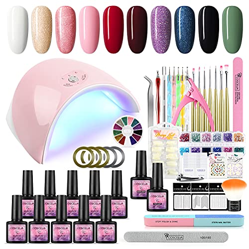 Gel Nail Polish Starter Kit with 36W U V LED Nail Lamp 10 Colors Red White Gel Polish Set Soak Off Nail Polish Base Top Coat Nail Decorations Rhinestones Nail Art Manicure Tools Set Gift for Women Gel Nail Polish Starter Kit with 36W U V LED Nail Lamp 10 Colors Red White Gel Polish Set Soak Off Nail Polish Base Top Coat Nail Decorations Rhinestones Nail Art Manicure Tools Set Gift for Women